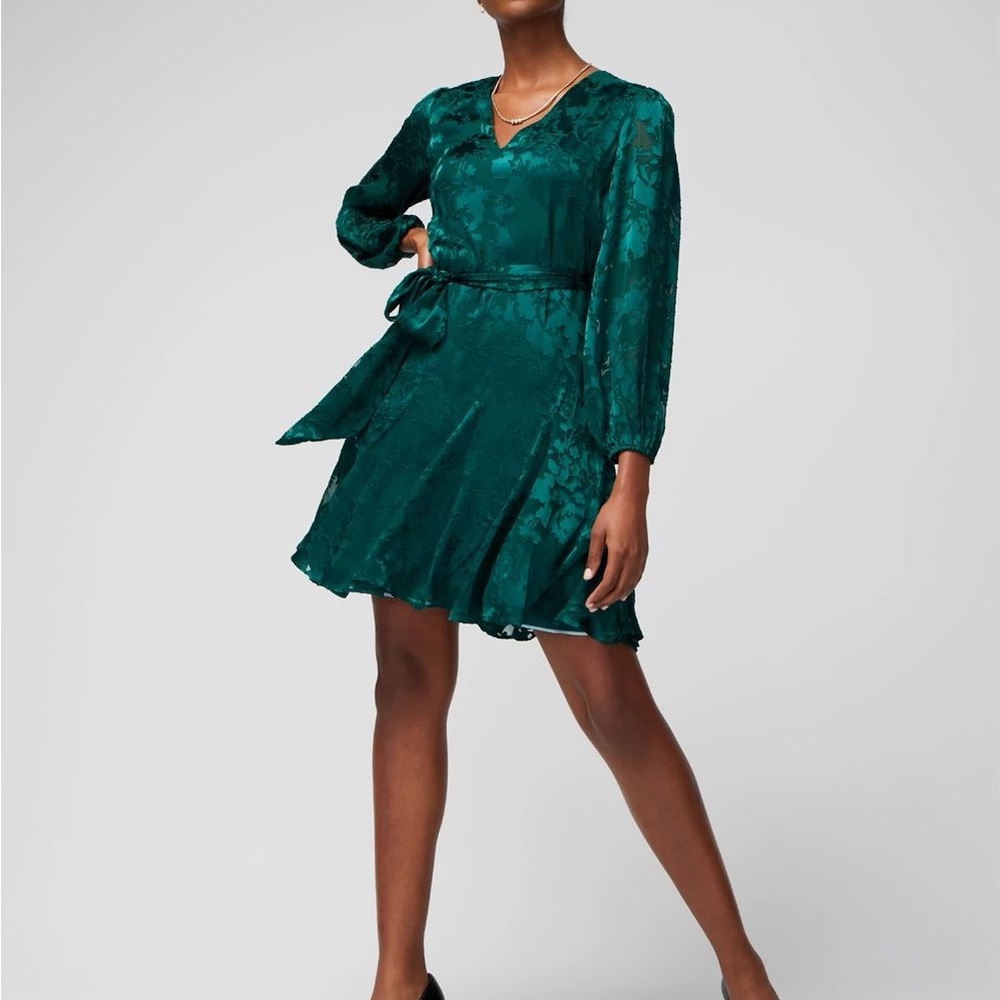 White House Black Market Green Pleated Wrap Dress
